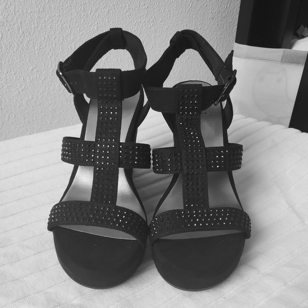 Black Strappy Wedges